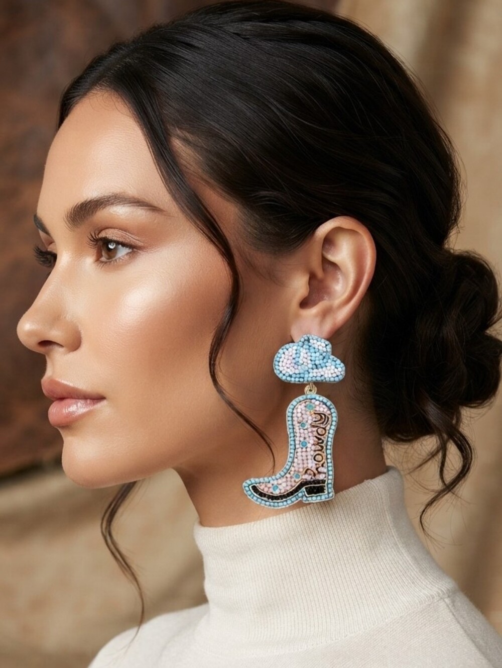 Blue Howdy Cowgirl Boots Earrings Beaded Earrings Rodeo